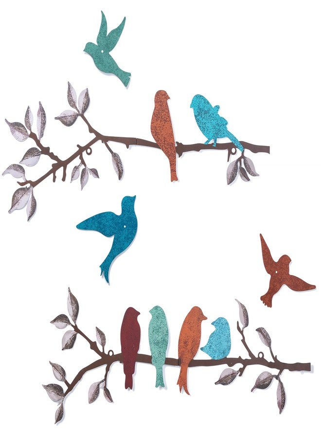 Walasis Metal Bird Wall Decor - Outdoor Birds on Tree Branch Decorative Wall Art Farmhouse Rustic Wall Sculpture Bird Ornament Hanging for Living Room Bathroom Kitchen Set of 5 - Image 1